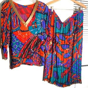 Vintage colorful Sequin 2pcs skirt set